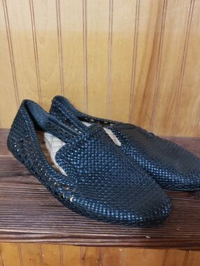 Birdies Slip On Black Weave Leather Loafers Women 9 Super Comfort Padding Inside